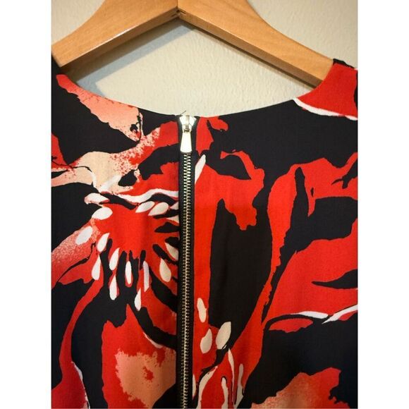 The Limited Size 6 Madison Avenue Pleated Shirt Dress Red Floral Flare Sleeve - Picture 9 of 11